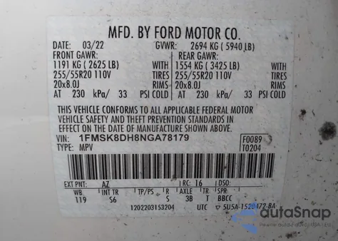 2022 Ford Explorer Xlt из США, поврежденный, VIN 1FMSK8DH8NGA78179